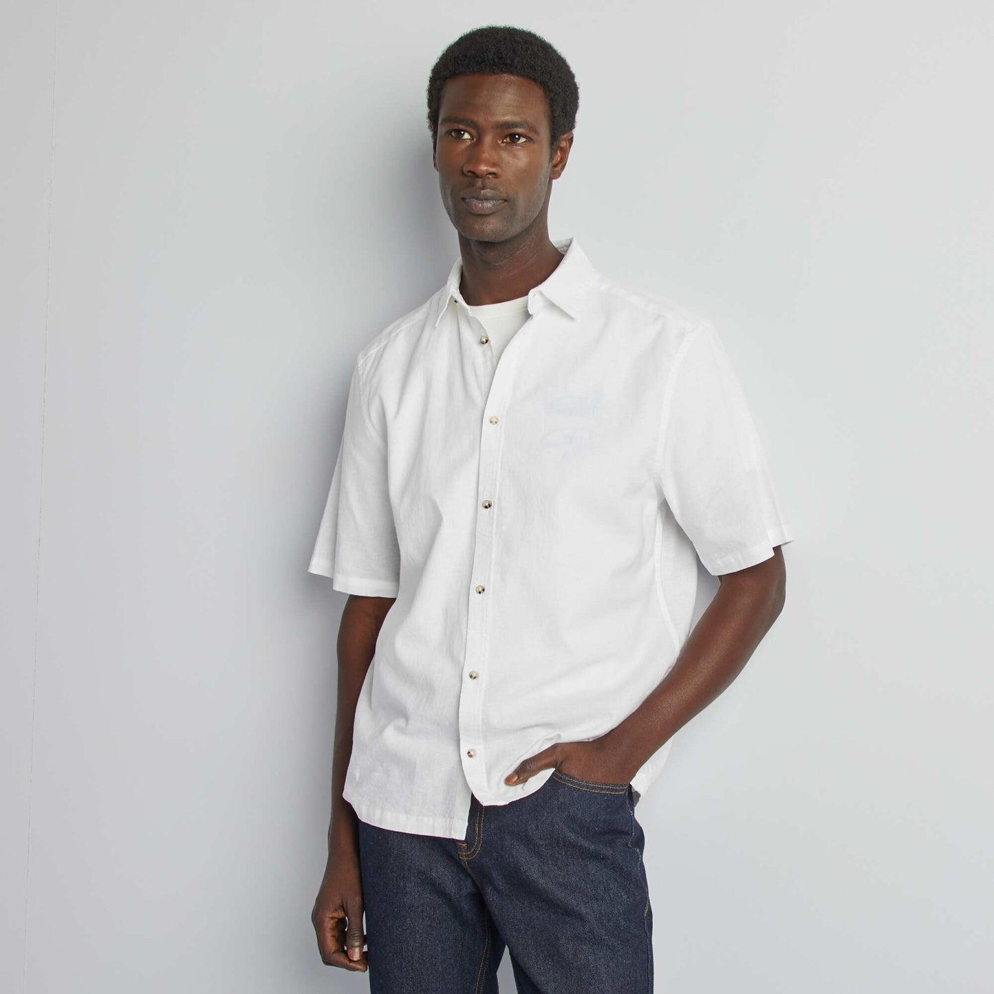 Linen-blend regular-fit shirt WHITE
