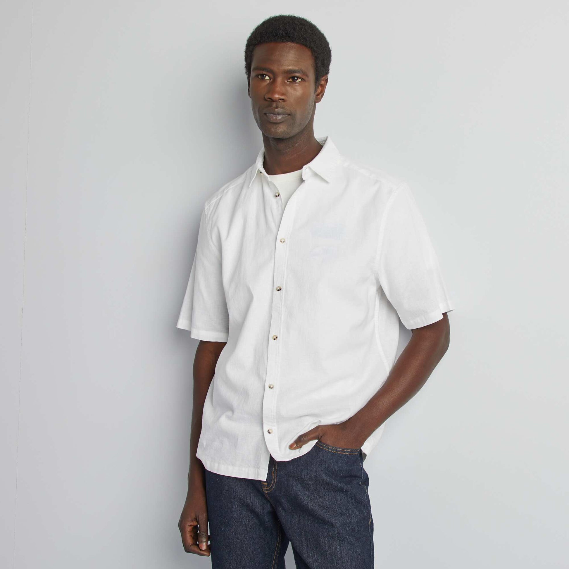 Linen-blend regular-fit shirt WHITE