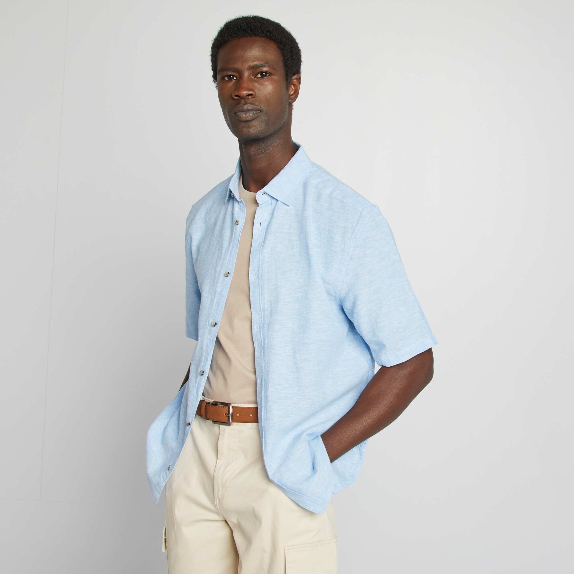 Linen-blend regular-fit shirt WHITE