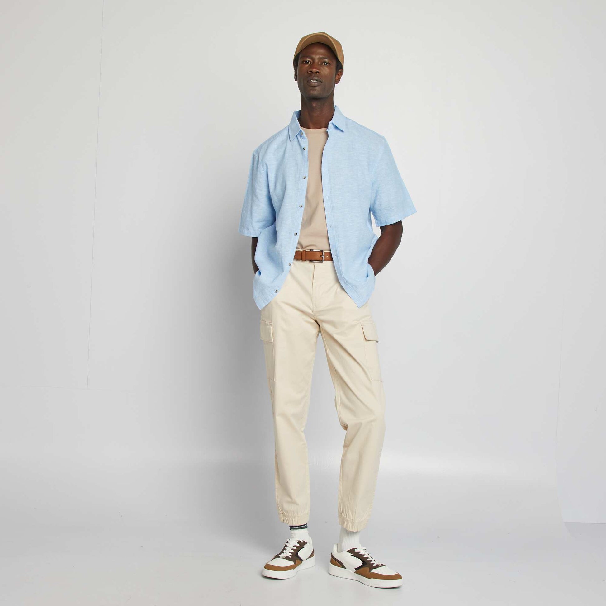 Linen-blend regular-fit shirt WHITE