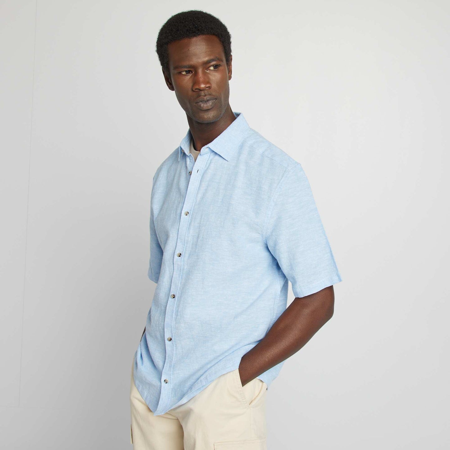 Linen-blend regular-fit shirt WHITE