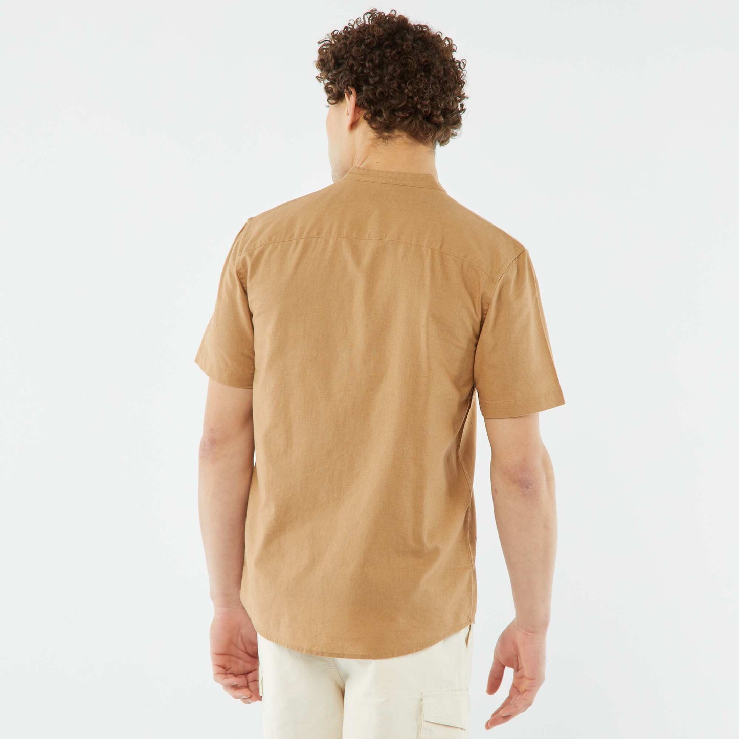 Plain shirt with mandarin collar and short sleeves BEIGE