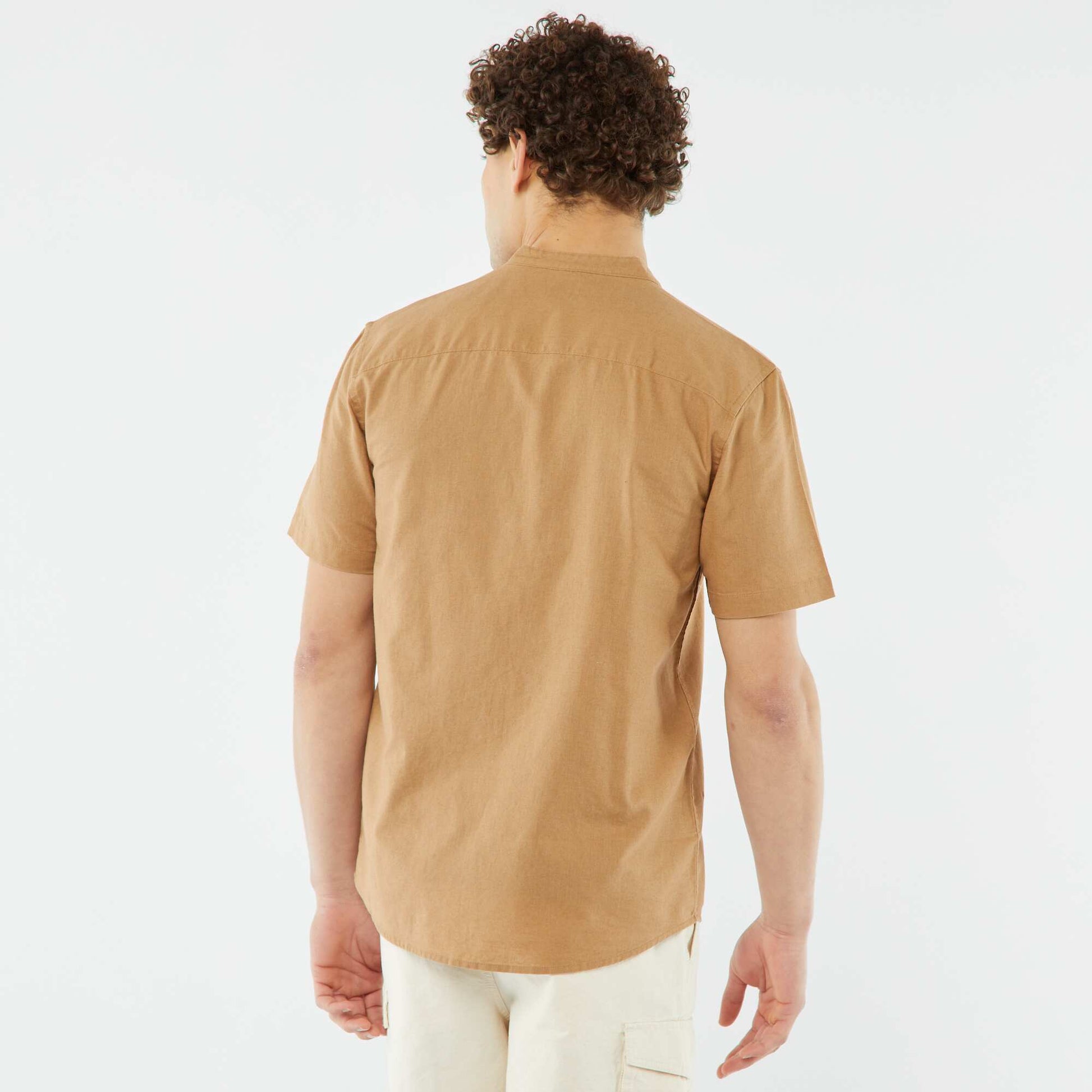 Plain shirt with mandarin collar and short sleeves BEIGE