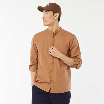 Mandarin collar shirt with linen BROWN