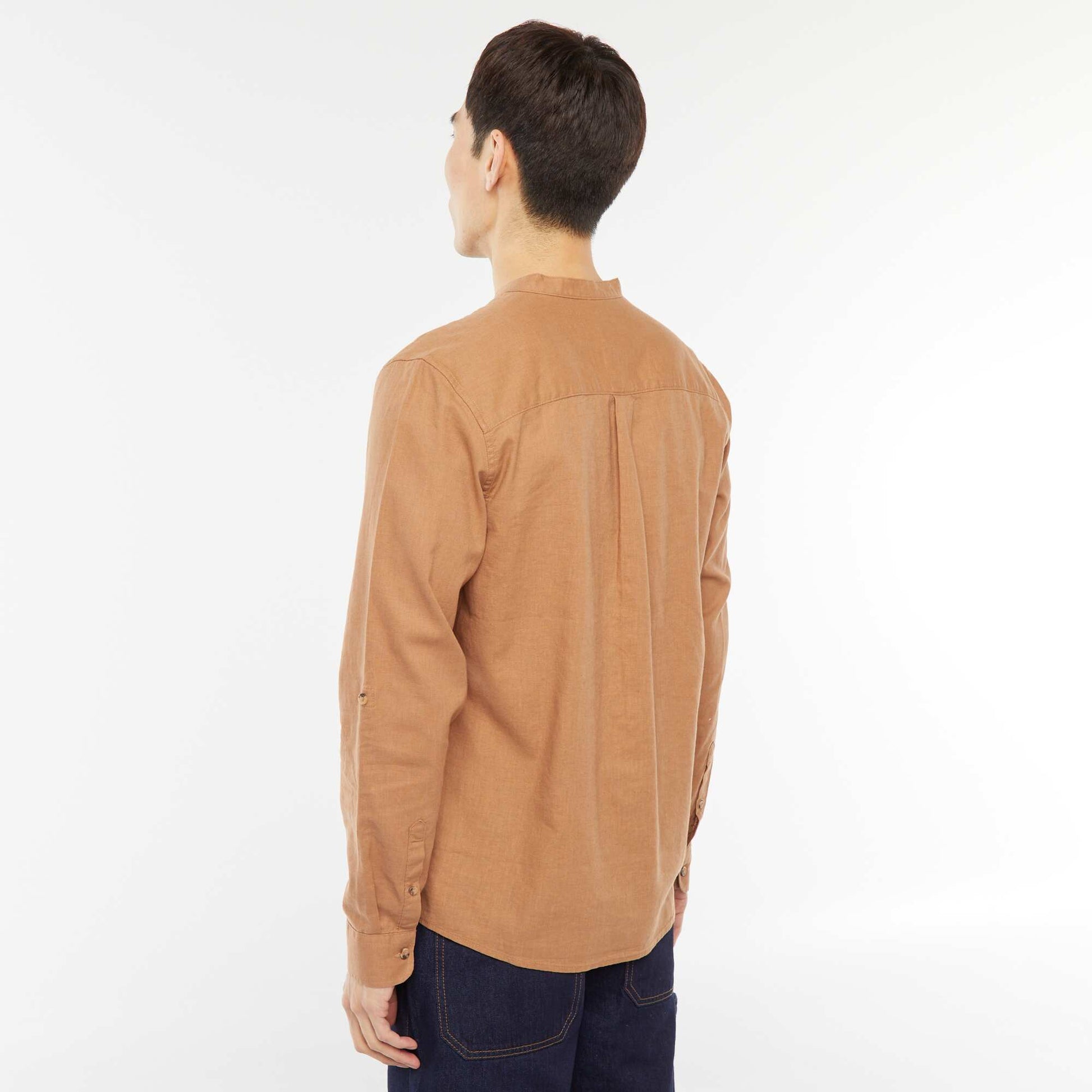 Mandarin collar shirt with linen BROWN