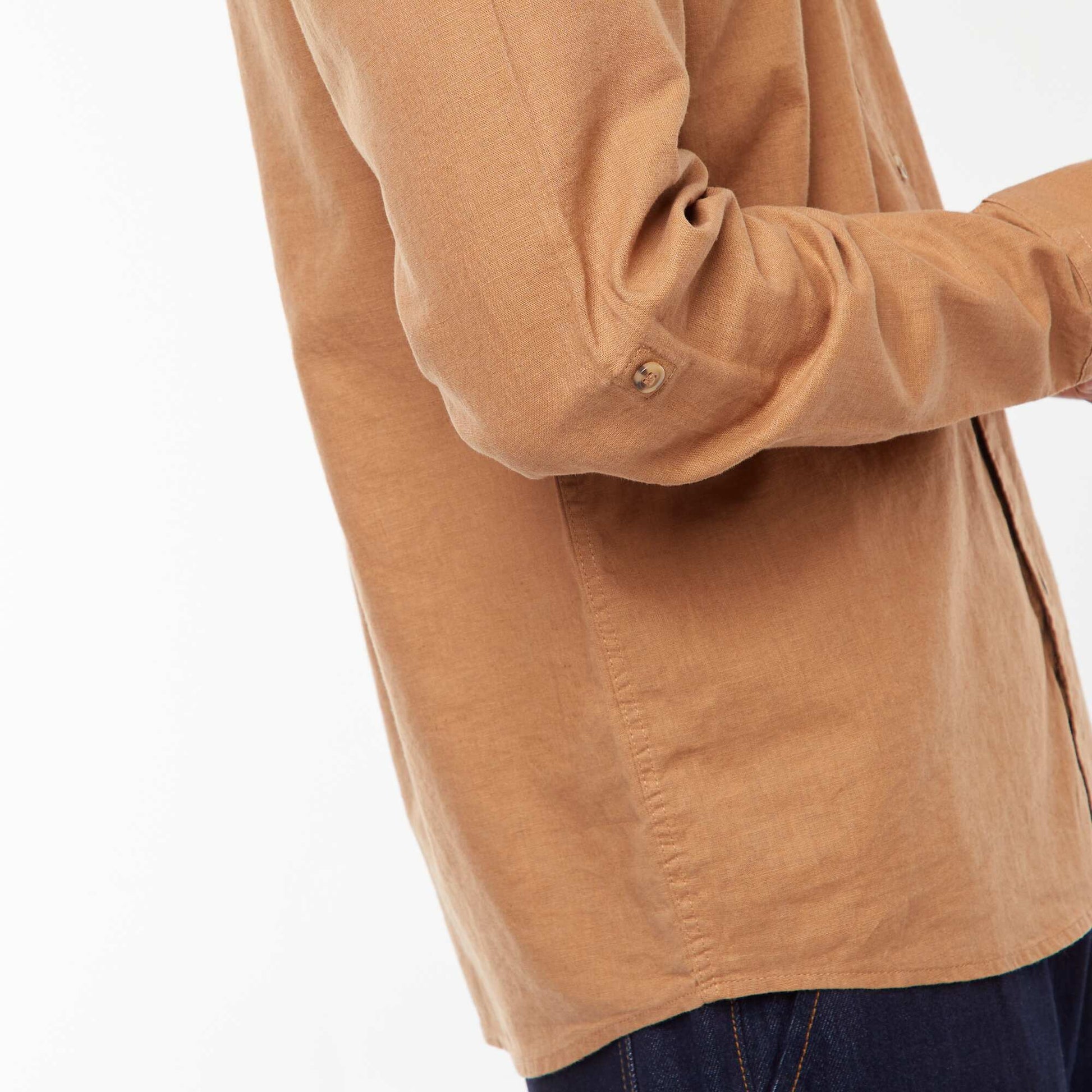 Mandarin collar shirt with linen BROWN