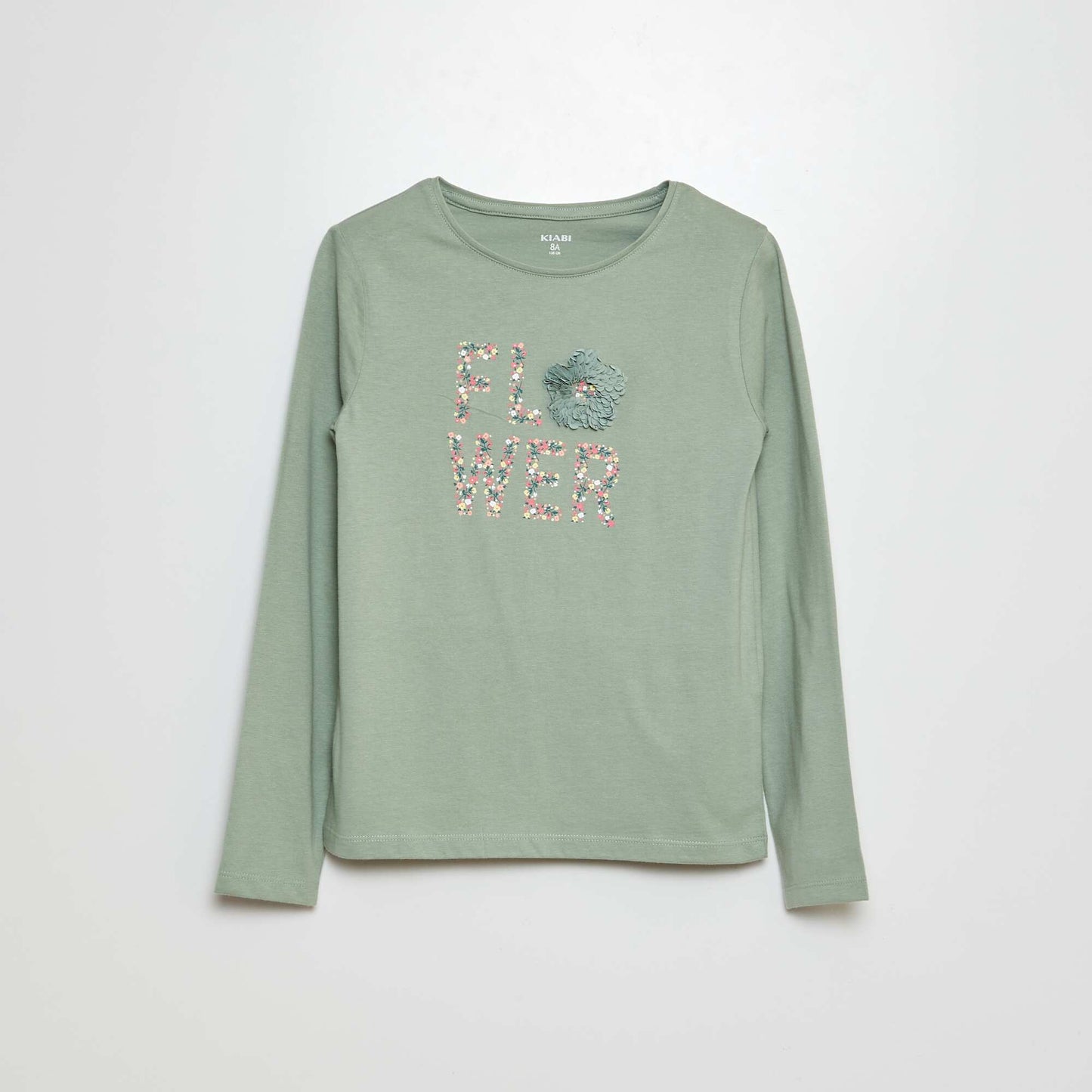 Long-sleeved printed jersey T-shirt with fancy textured designs GREEN