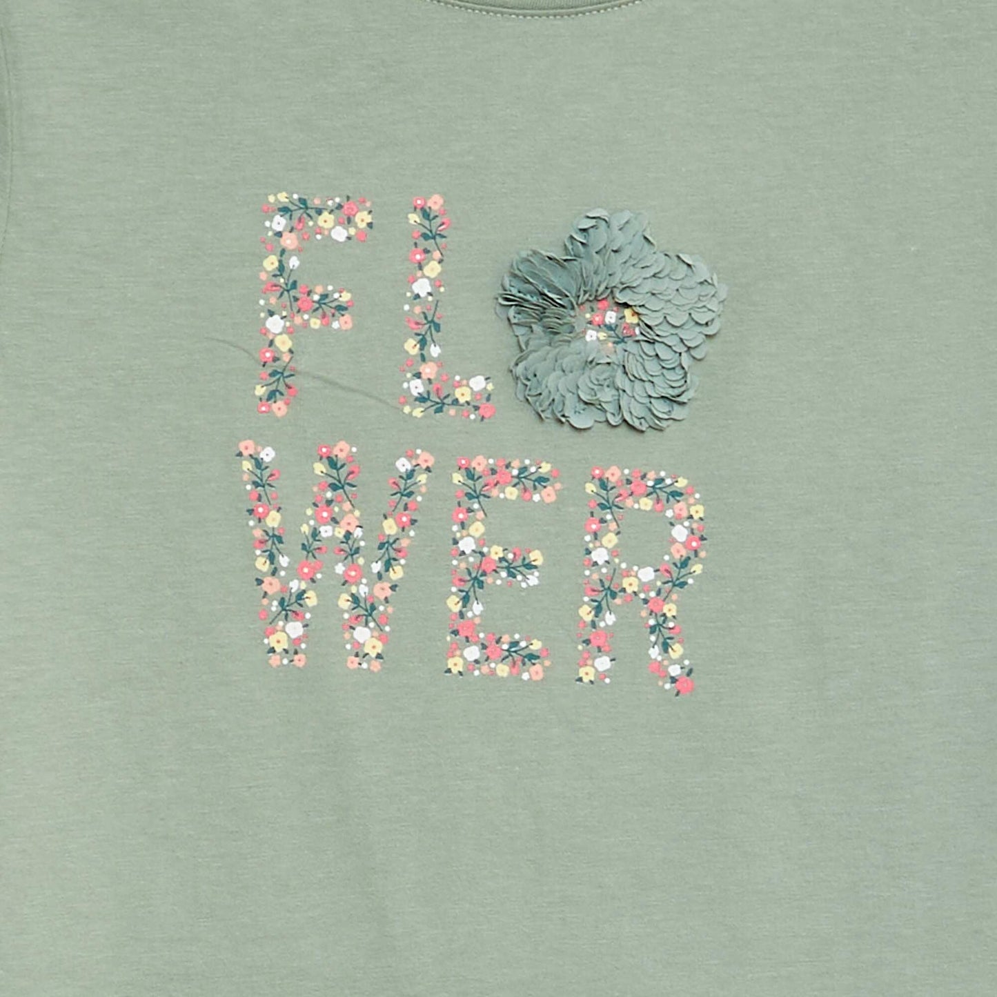 Long-sleeved printed jersey T-shirt with fancy textured designs GREEN