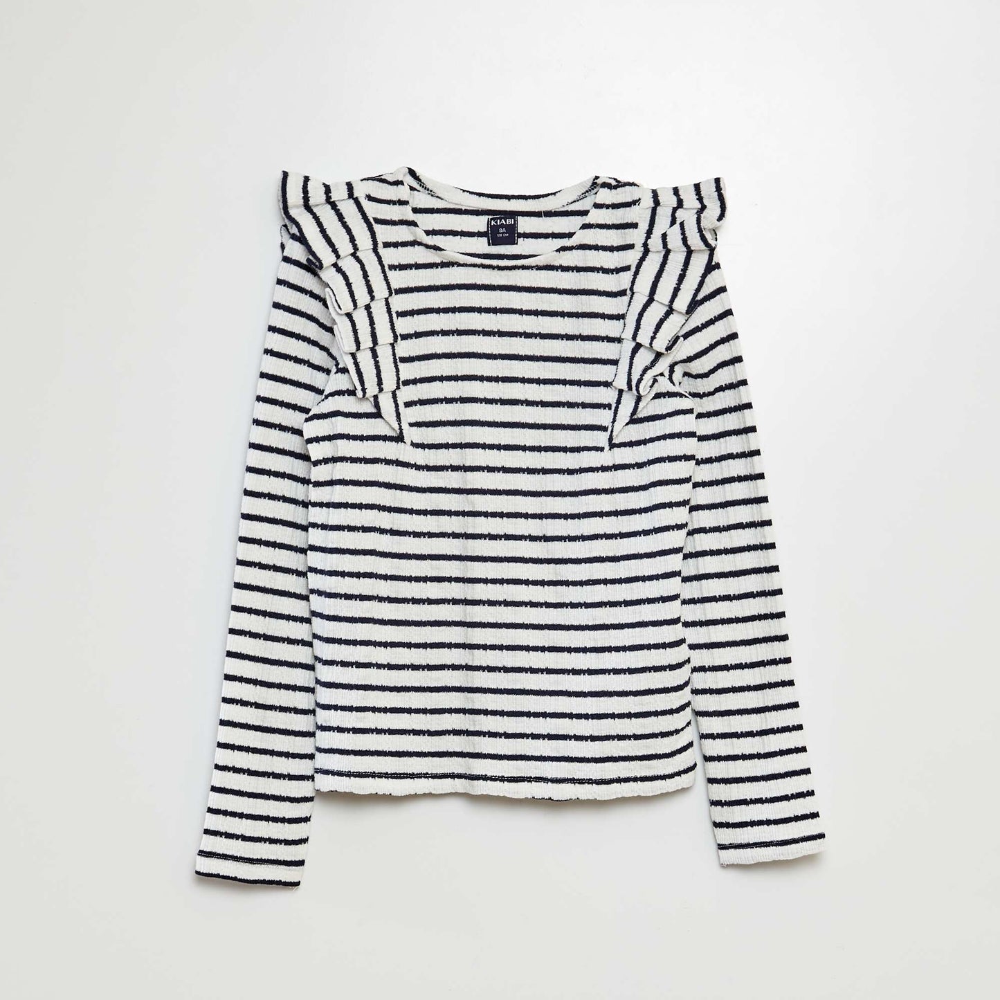 Striped T-shirt with ruffled details BLUE