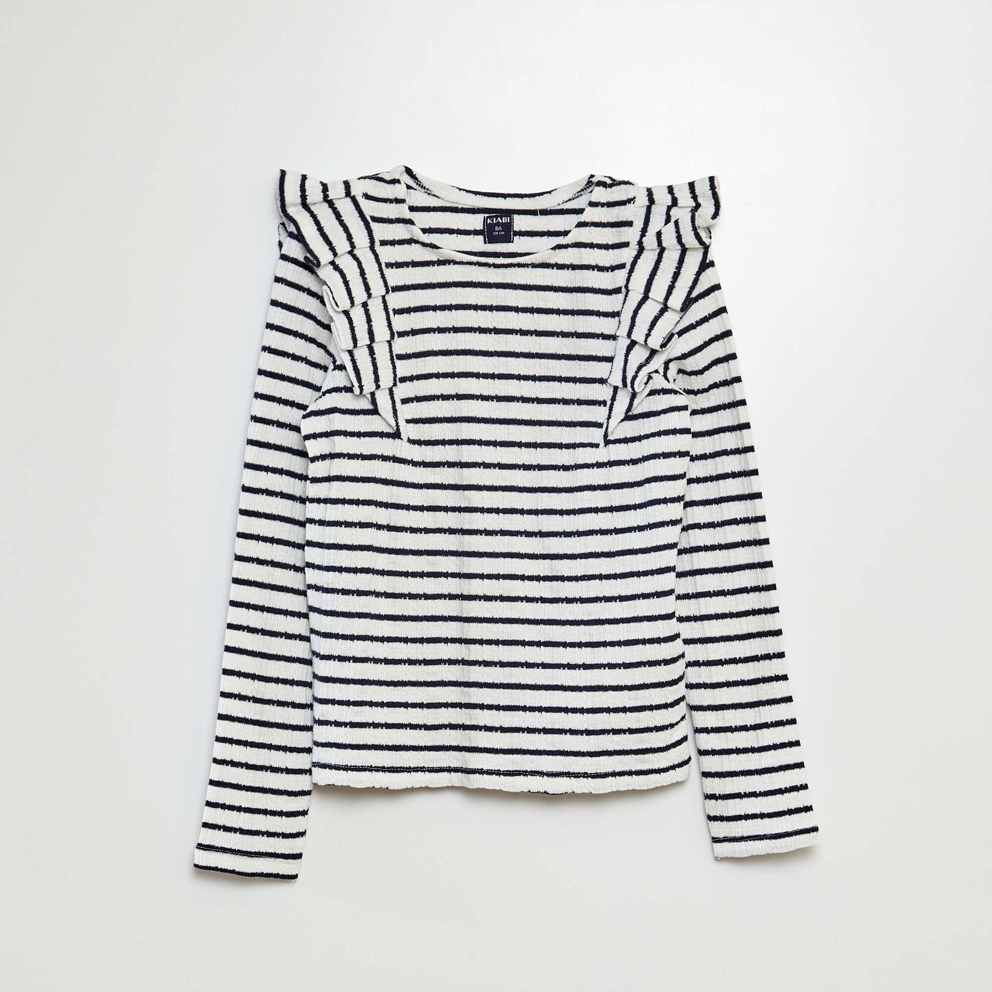 Striped T-shirt with ruffled details BLUE