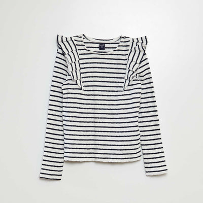 Striped T-shirt with ruffled details BLUE