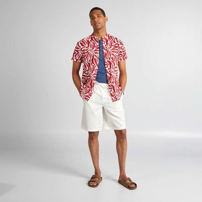 Jersey T-shirt with grandad collar BLUE