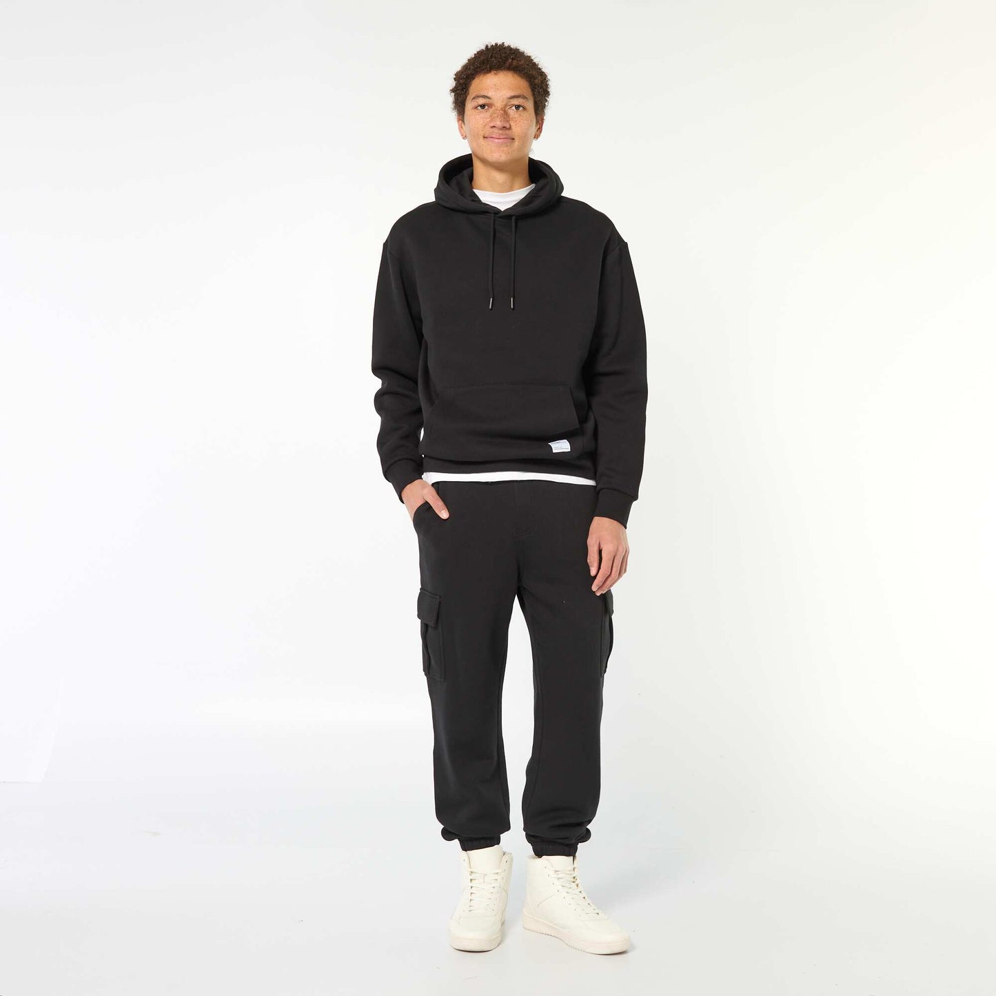 Multi-pocket sweatshirt fabric joggers BLACK