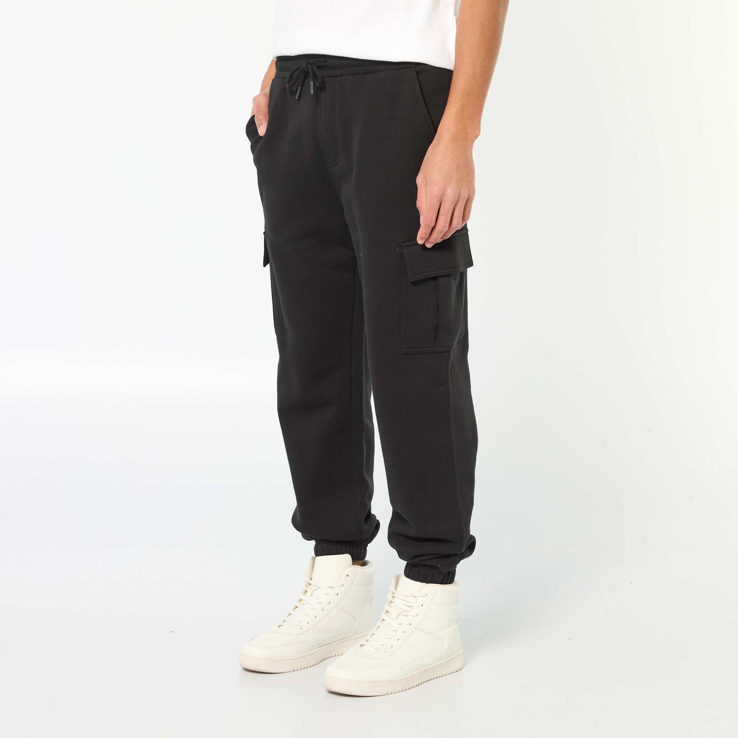 Multi-pocket sweatshirt fabric joggers BLACK