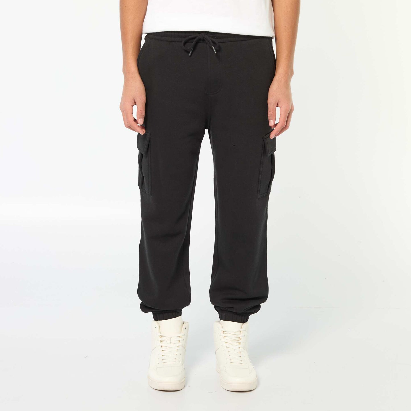 Multi-pocket sweatshirt fabric joggers BLACK
