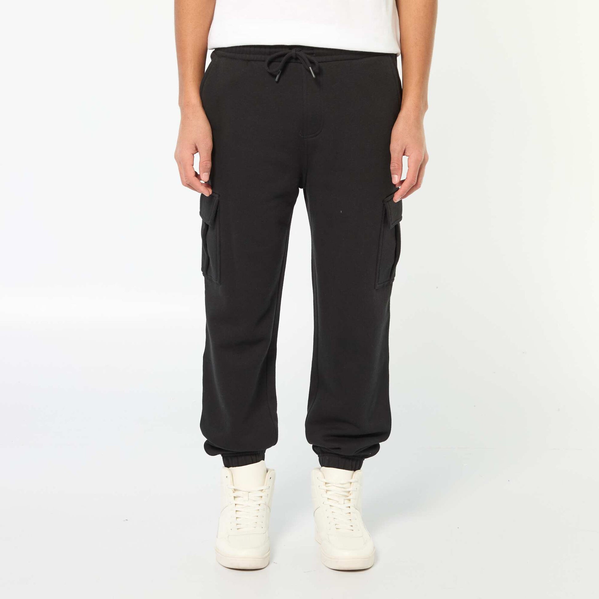 Multi-pocket sweatshirt fabric joggers BLACK