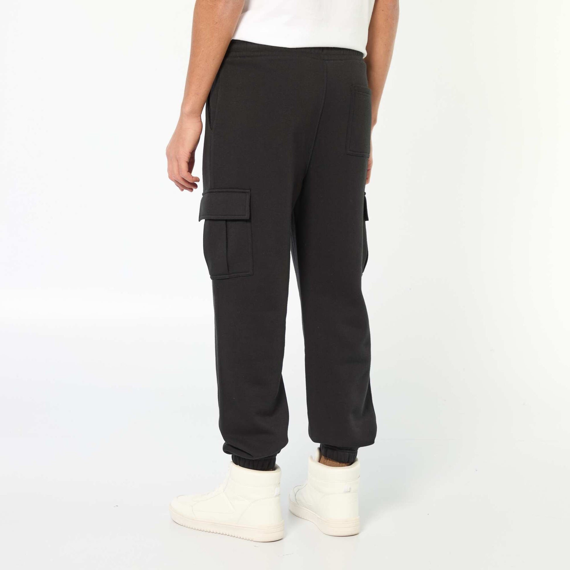 Multi-pocket sweatshirt fabric joggers BLACK
