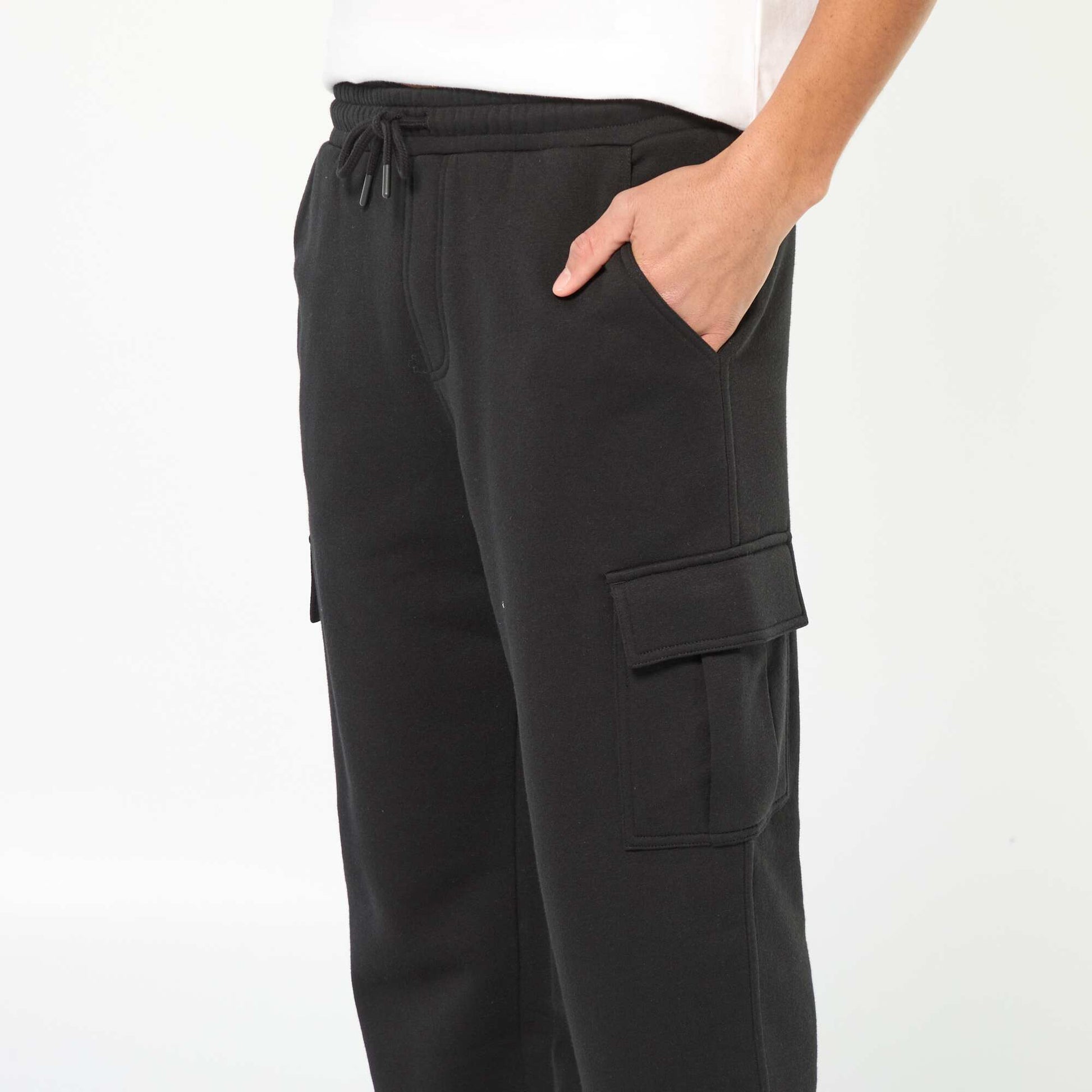 Multi-pocket sweatshirt fabric joggers BLACK