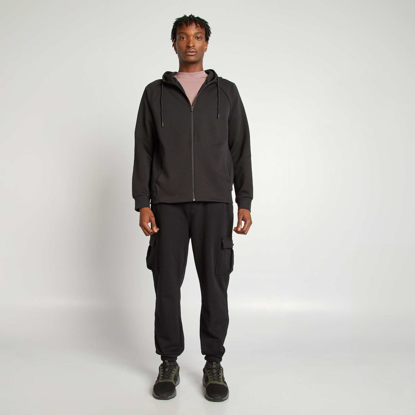 Multi-pocket sweatshirt fabric joggers BLACK