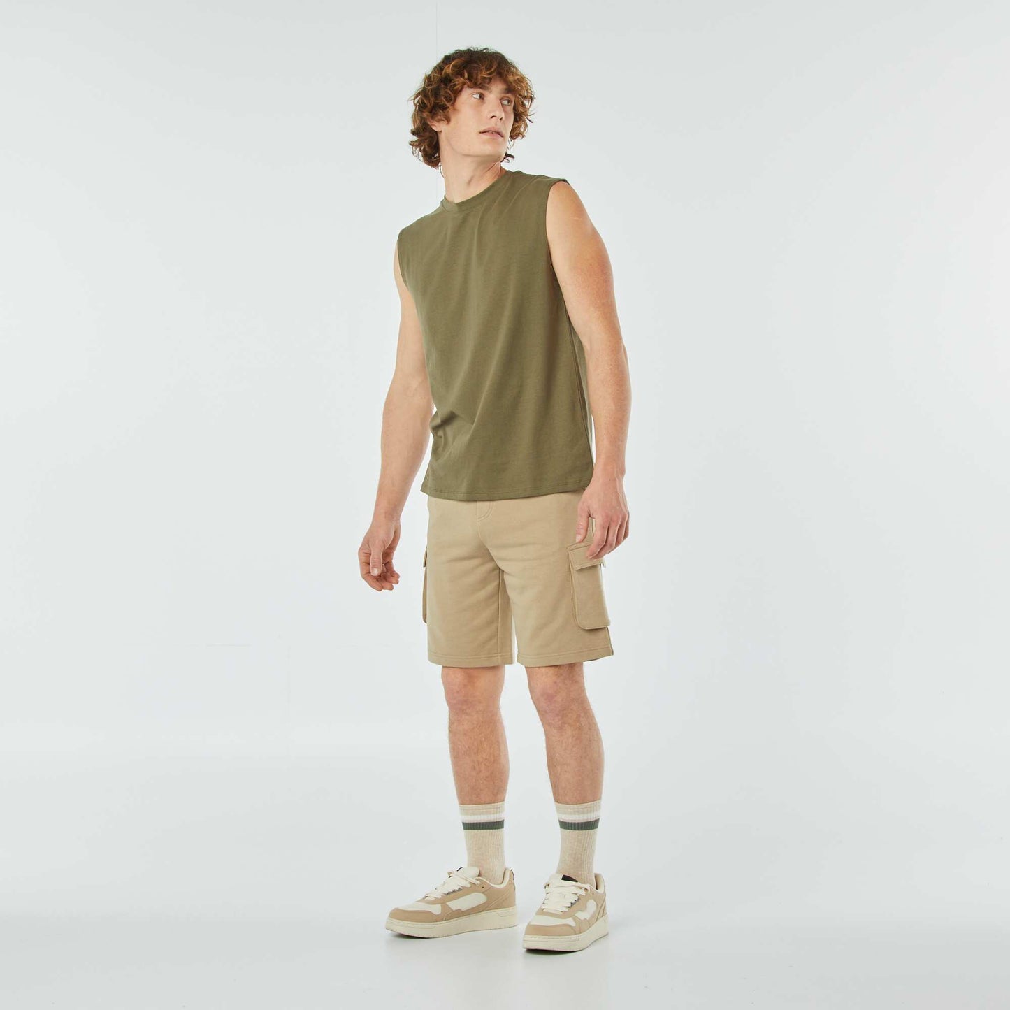 Multi-pocket sweatshirt fabric Bermuda shorts BEIGE