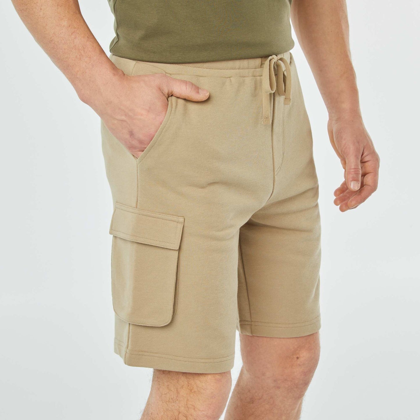 Multi-pocket sweatshirt fabric Bermuda shorts BEIGE
