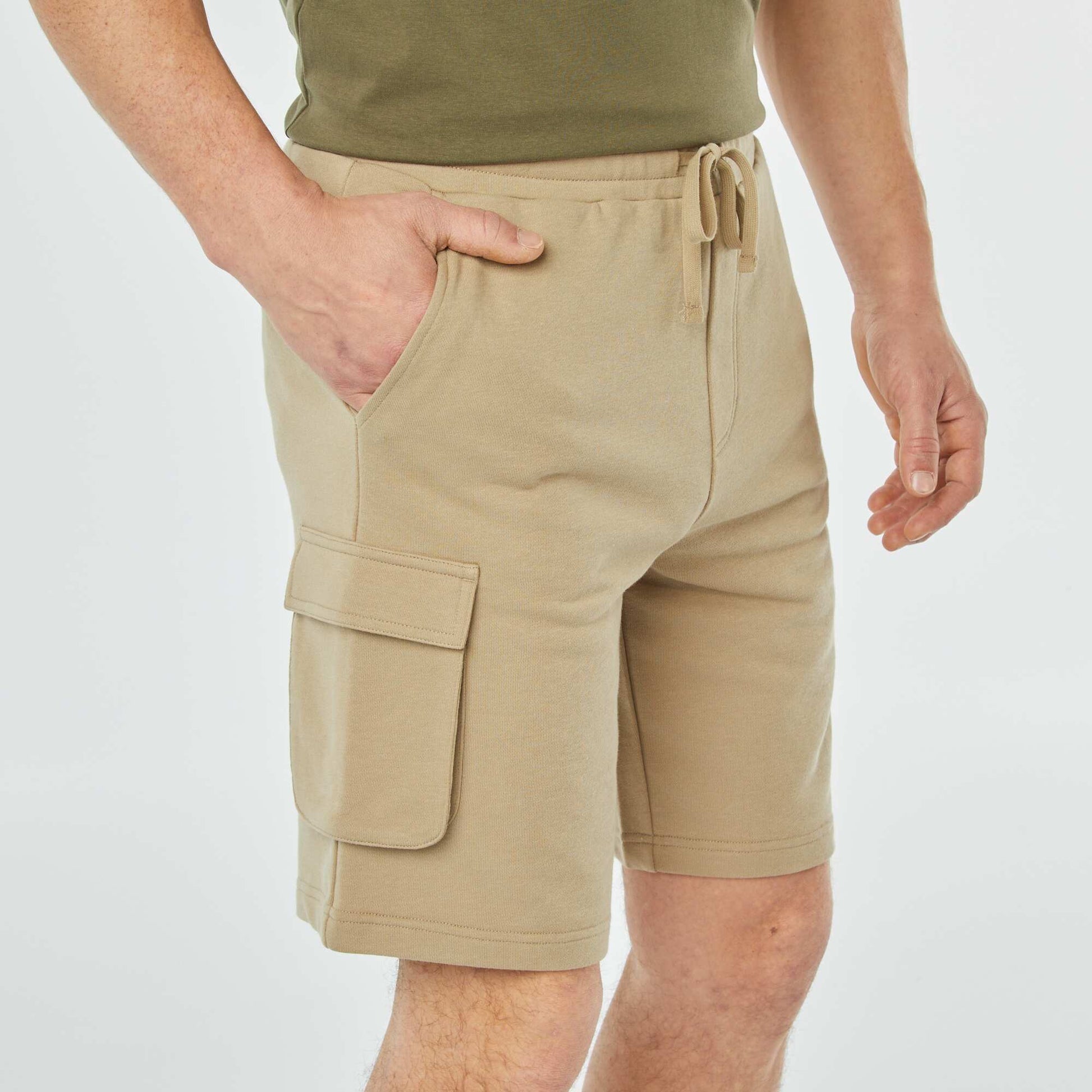 Multi-pocket sweatshirt fabric Bermuda shorts BEIGE