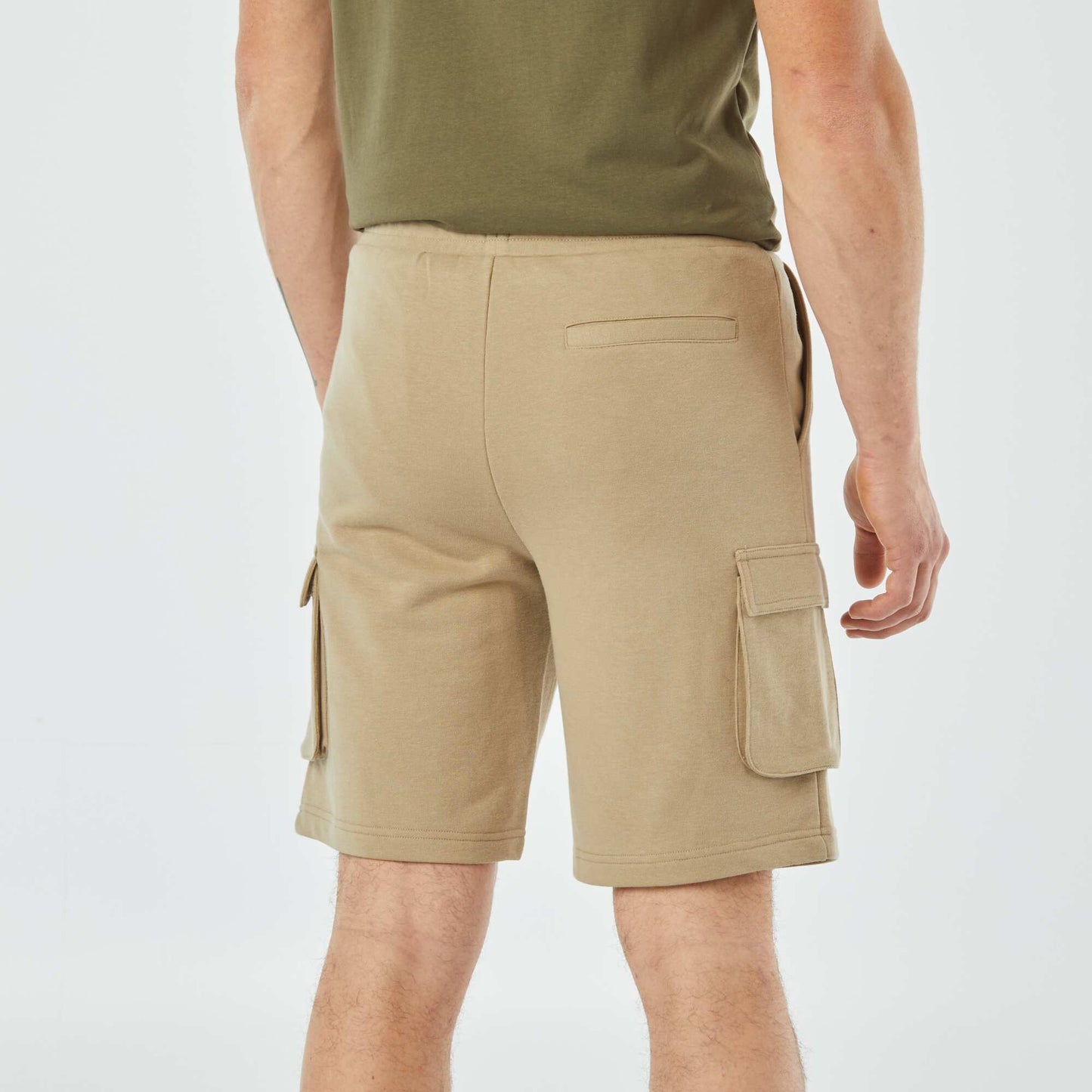 Multi-pocket sweatshirt fabric Bermuda shorts BEIGE
