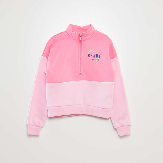 Colourblock sweatshirt with zip-up high neck PINK