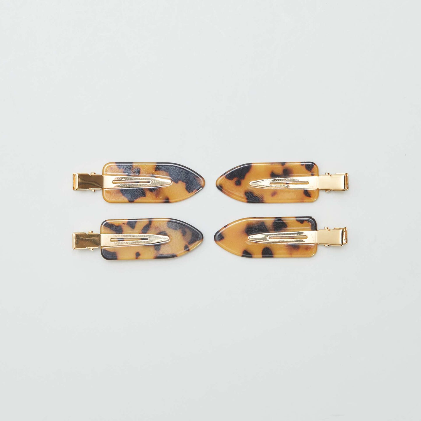 Flat leopard print hair clips - pack of 4 BROWN