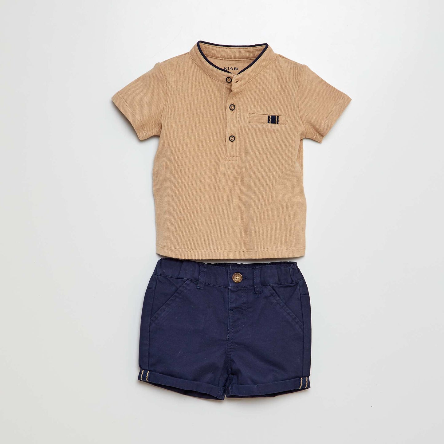 Polo-style T-shirt + twill shorts 2-piece set - 2-piece set BEIGE