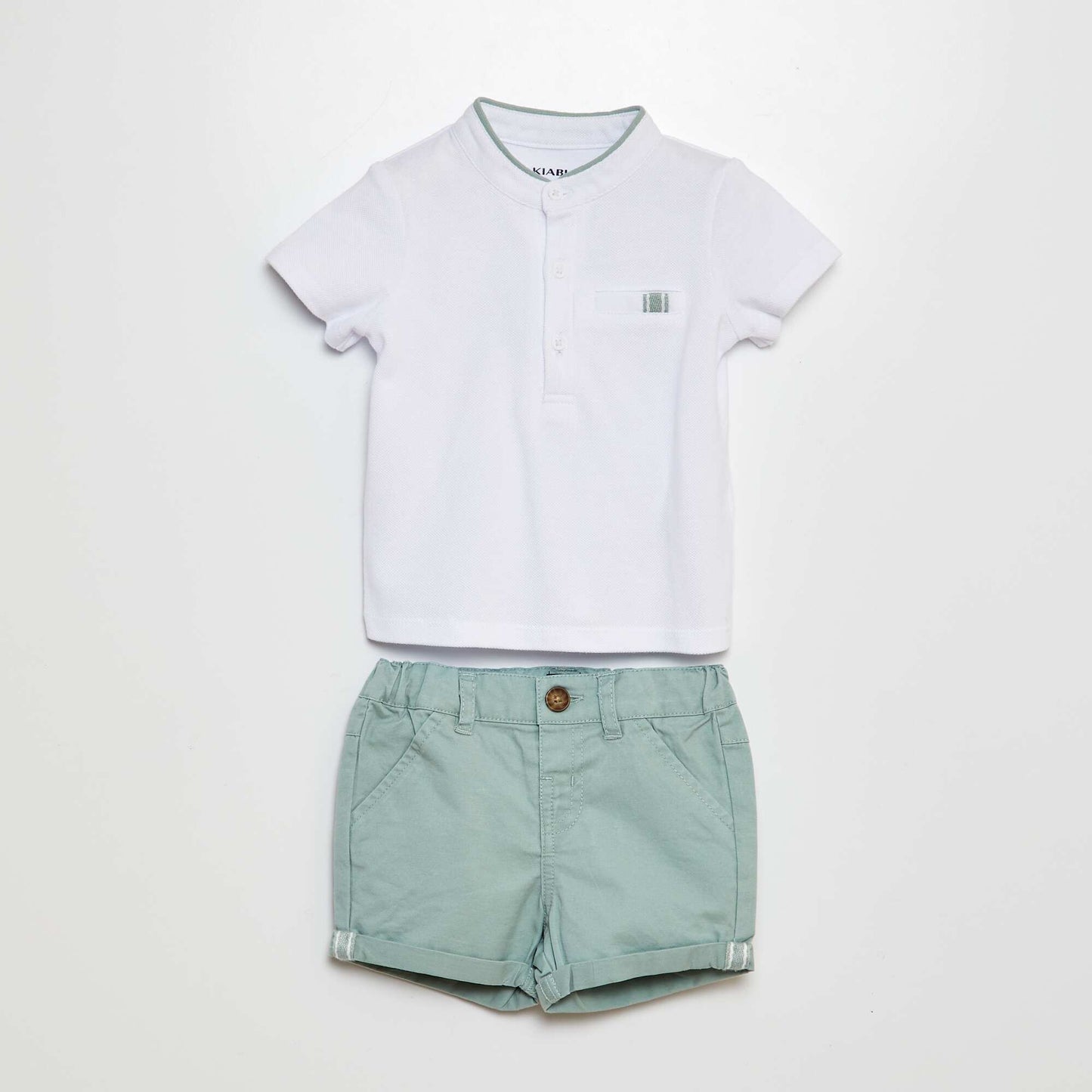 Polo-style T-shirt + twill shorts 2-piece set - 2-piece set WHITE