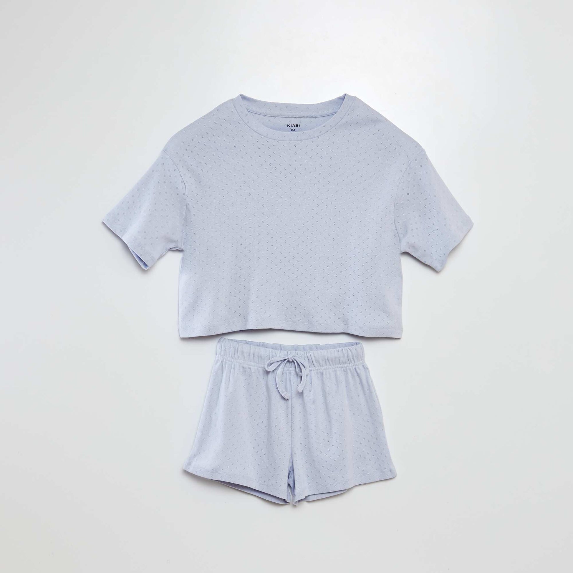Pointelle T-shirt + shorts pyjama set BLUE