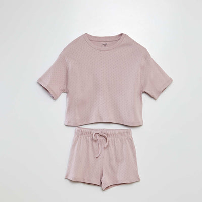 Pointelle T-shirt + shorts pyjama set PURPLE