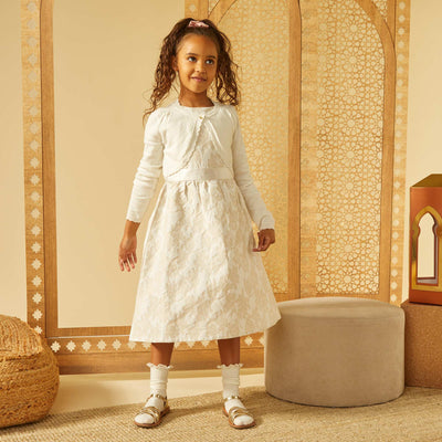 Sleeveless jacquard party dress WHITE