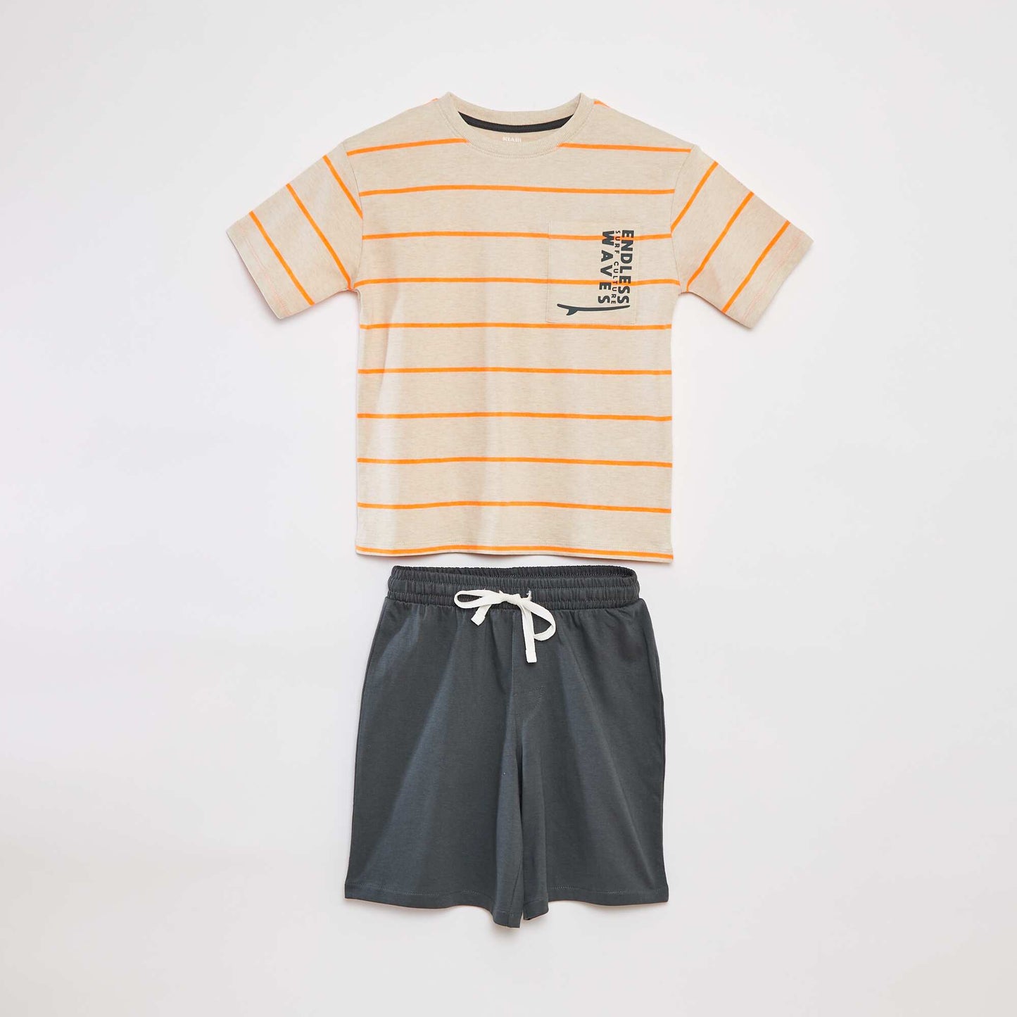 2-piece short pyjama set - printed T-shirt + shorts BEIGE