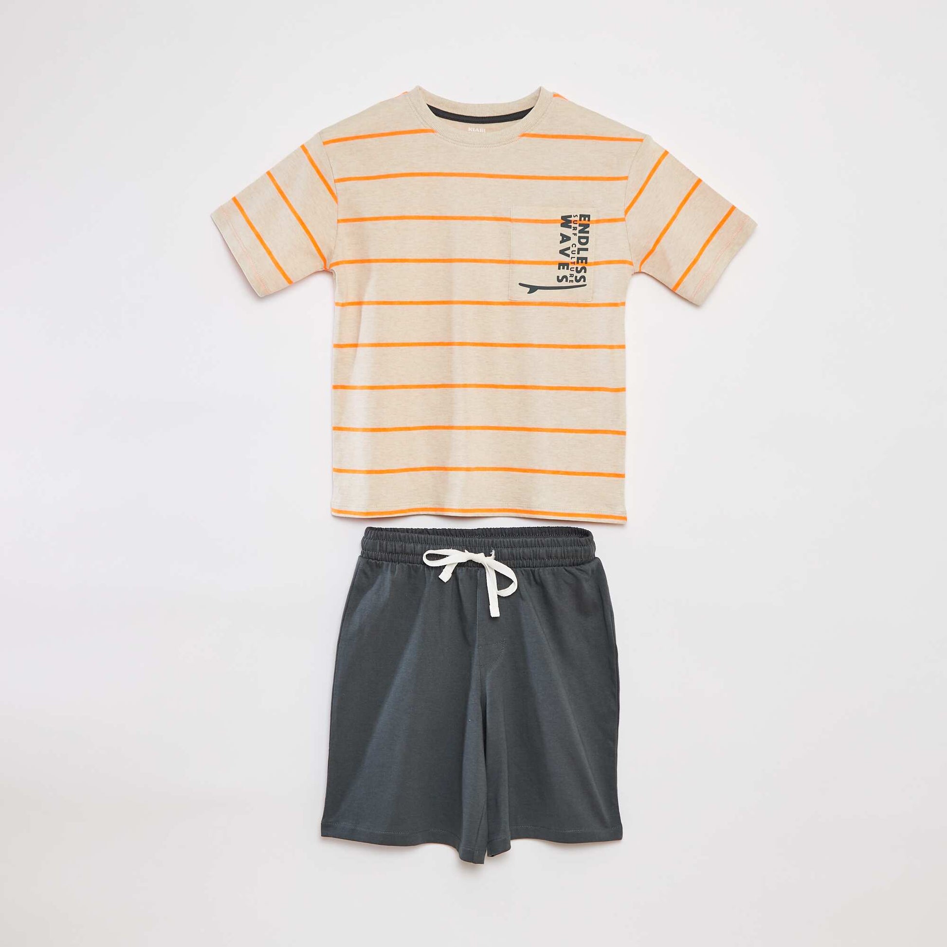 2-piece short pyjama set - printed T-shirt + shorts BEIGE
