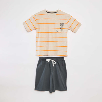 2-piece short pyjama set - printed T-shirt + shorts BEIGE