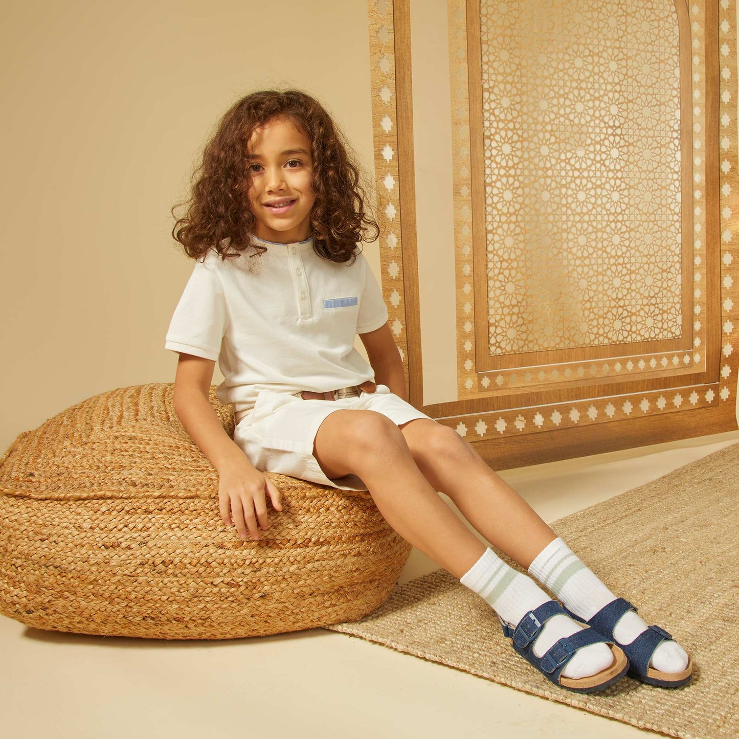 Cotton piqué polo shirt with mandarin collar WHITE