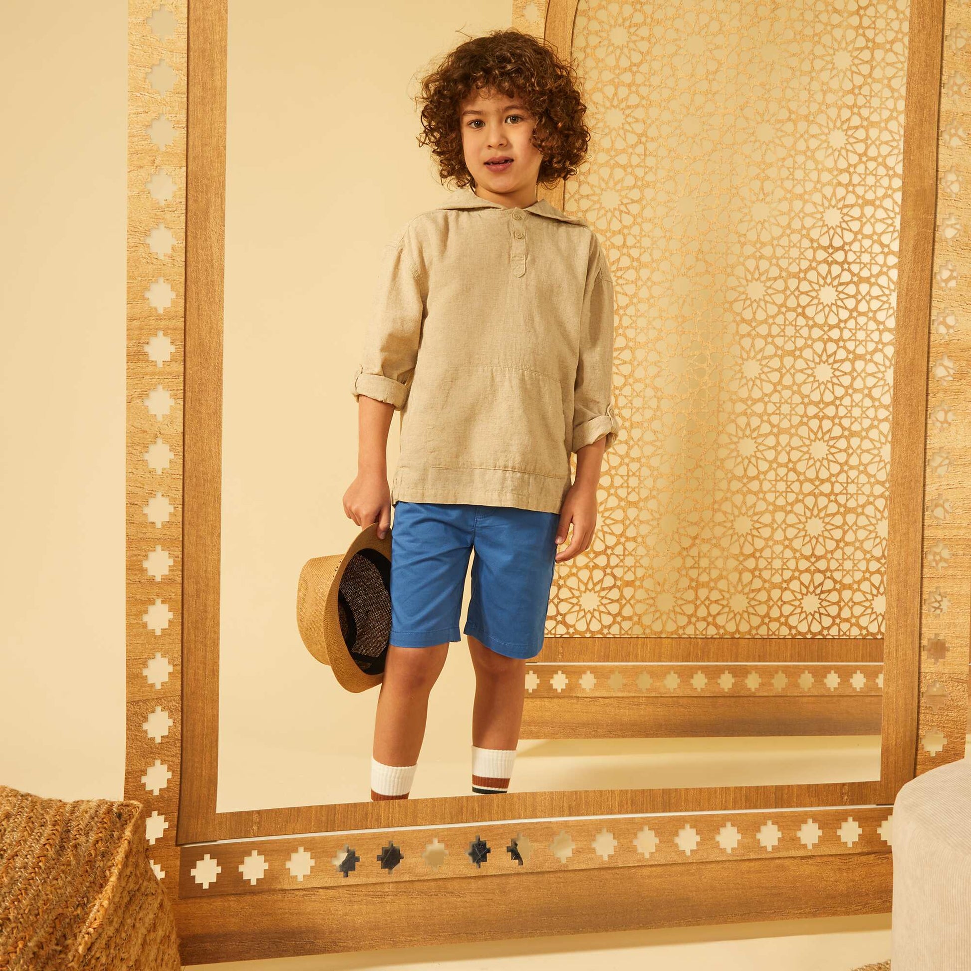 Lightweight Bermuda shorts with belt BLUE