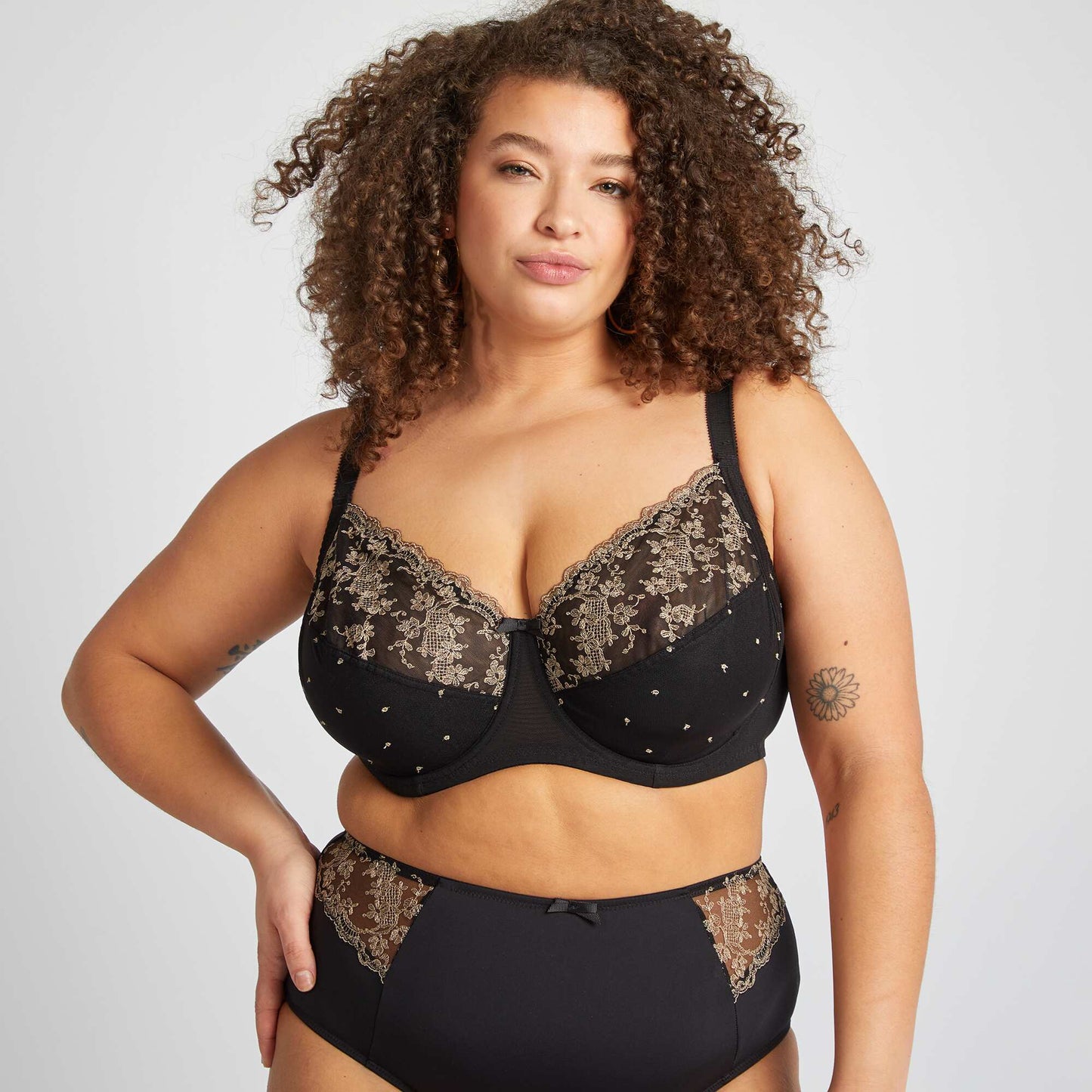 Embroidered mesh bra BLACK