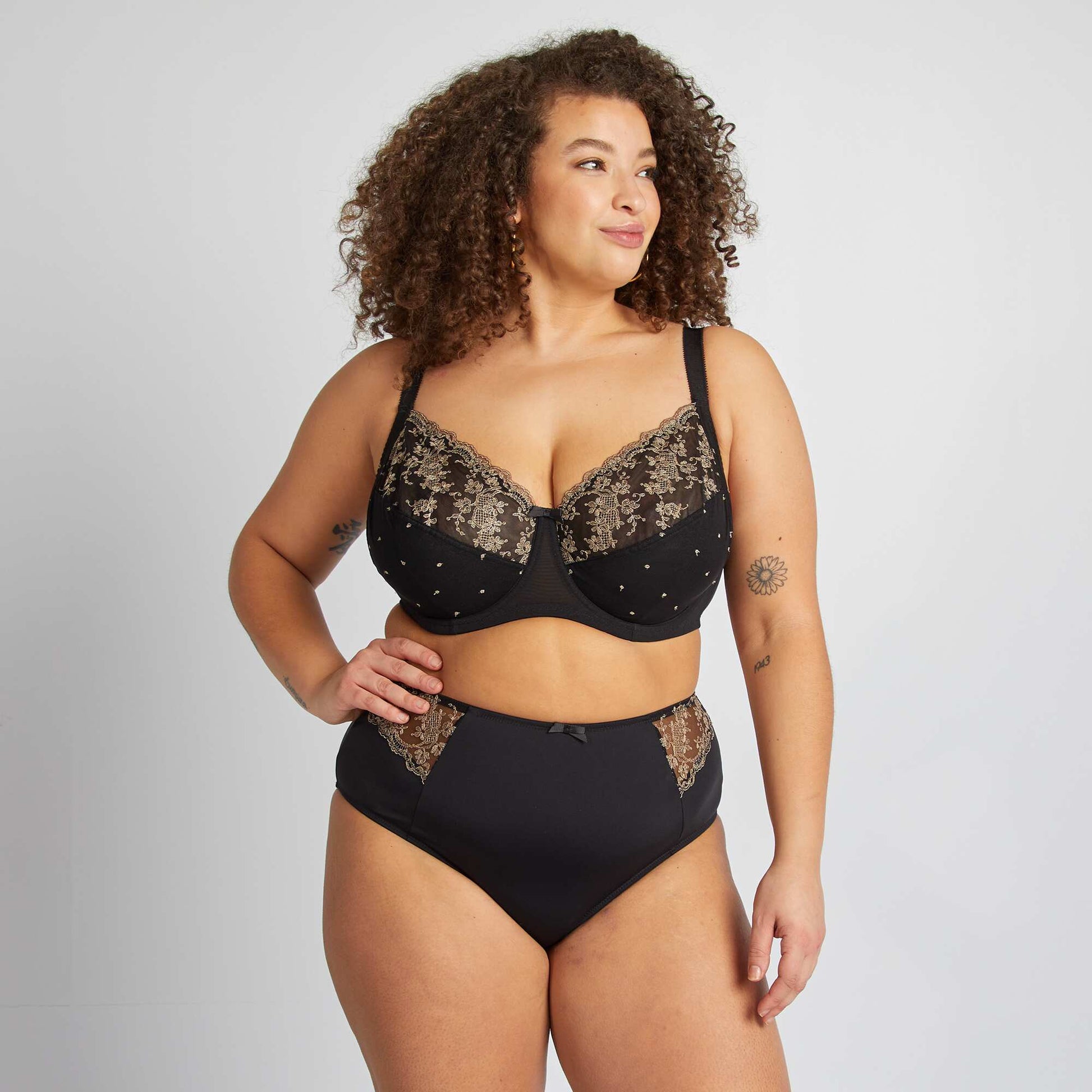 Embroidered mesh bra BLACK