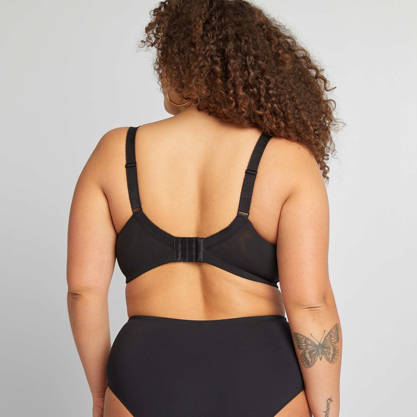 Embroidered mesh bra BLACK