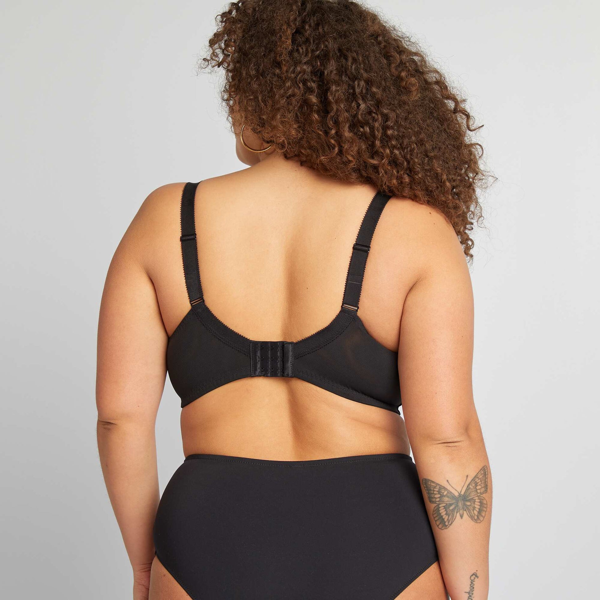 Embroidered mesh bra BLACK
