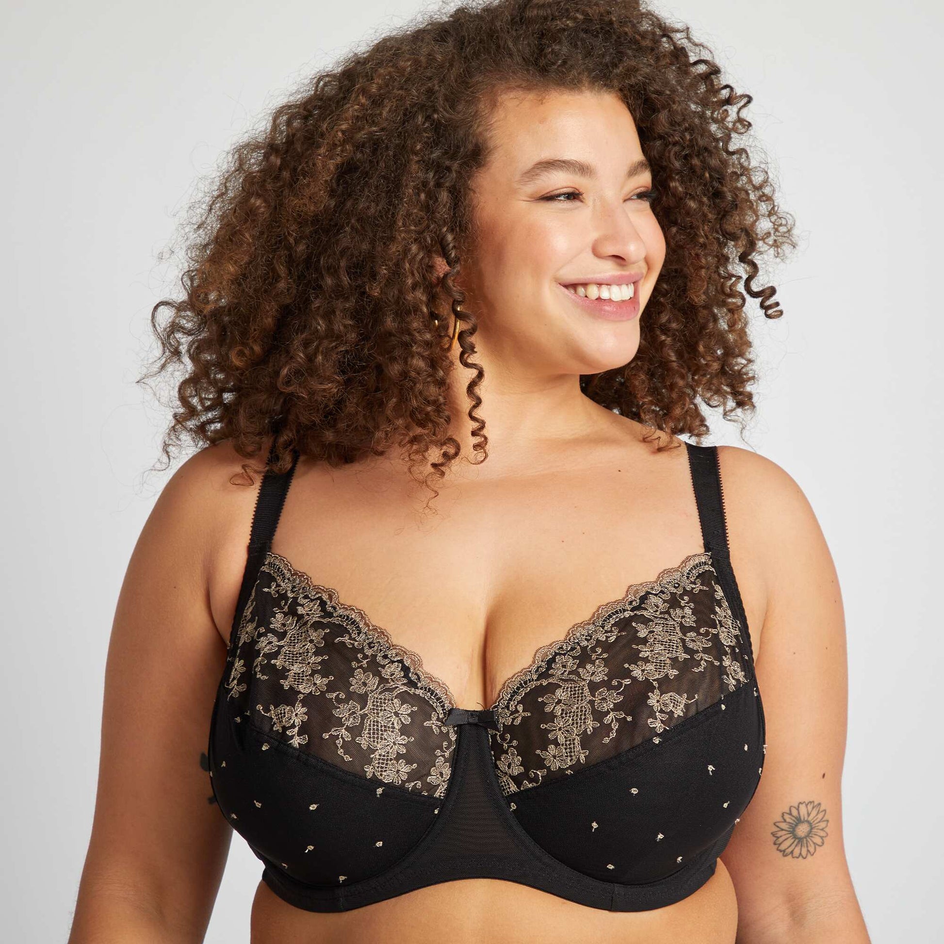 Embroidered mesh bra BLACK