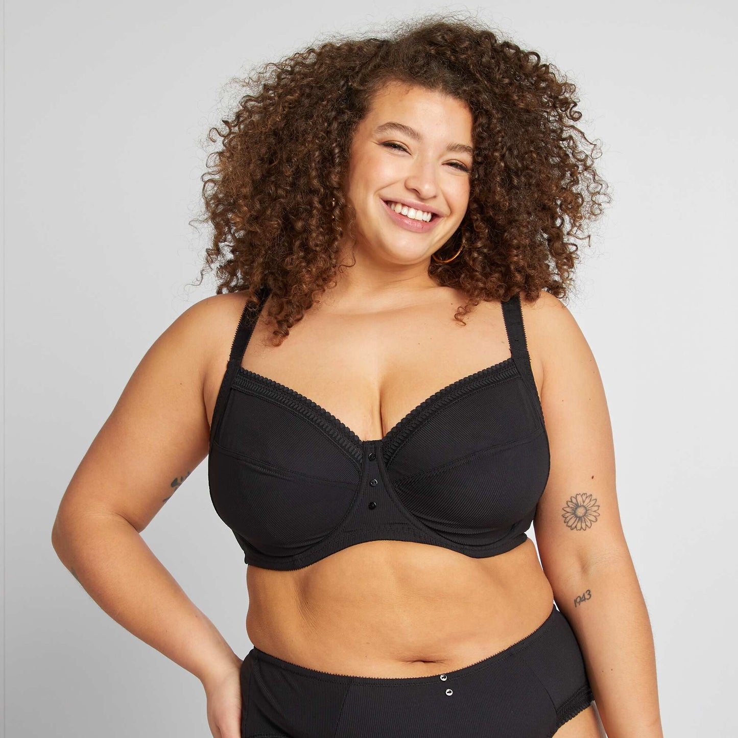 Ribbed microfiber balconette bra BLACK