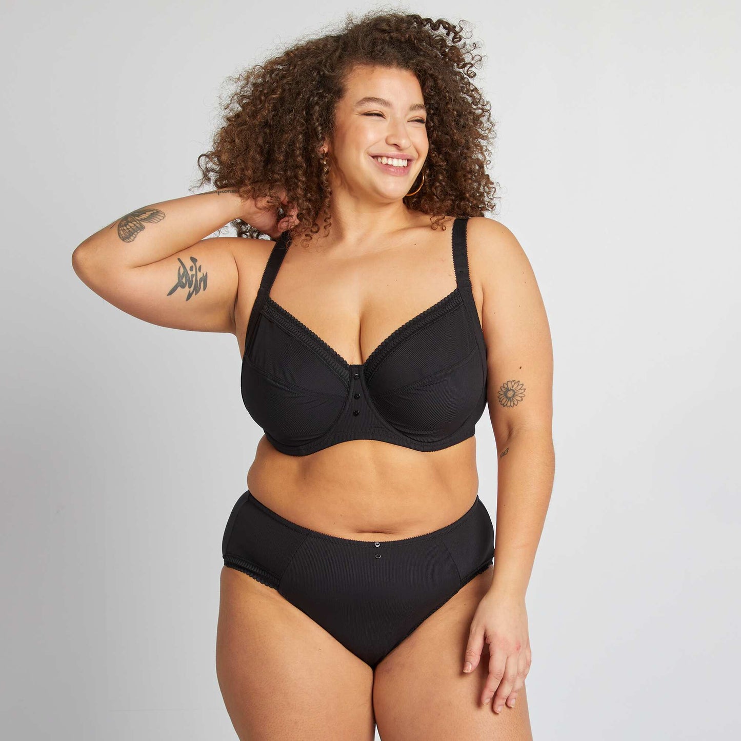 Ribbed microfiber balconette bra BLACK