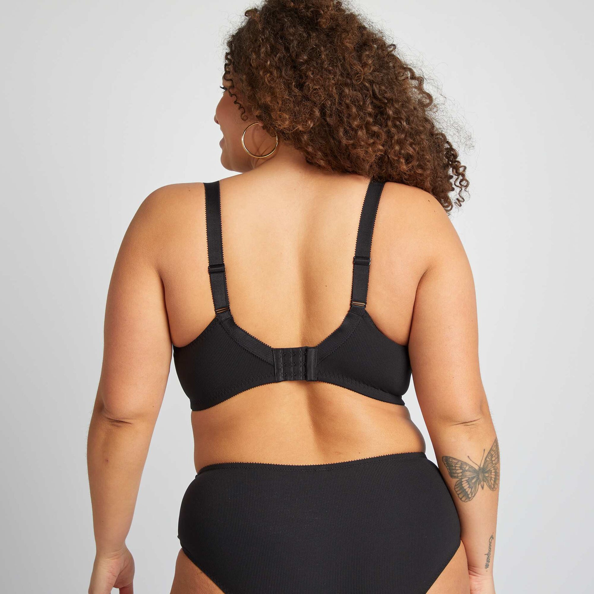 Ribbed microfiber balconette bra BLACK