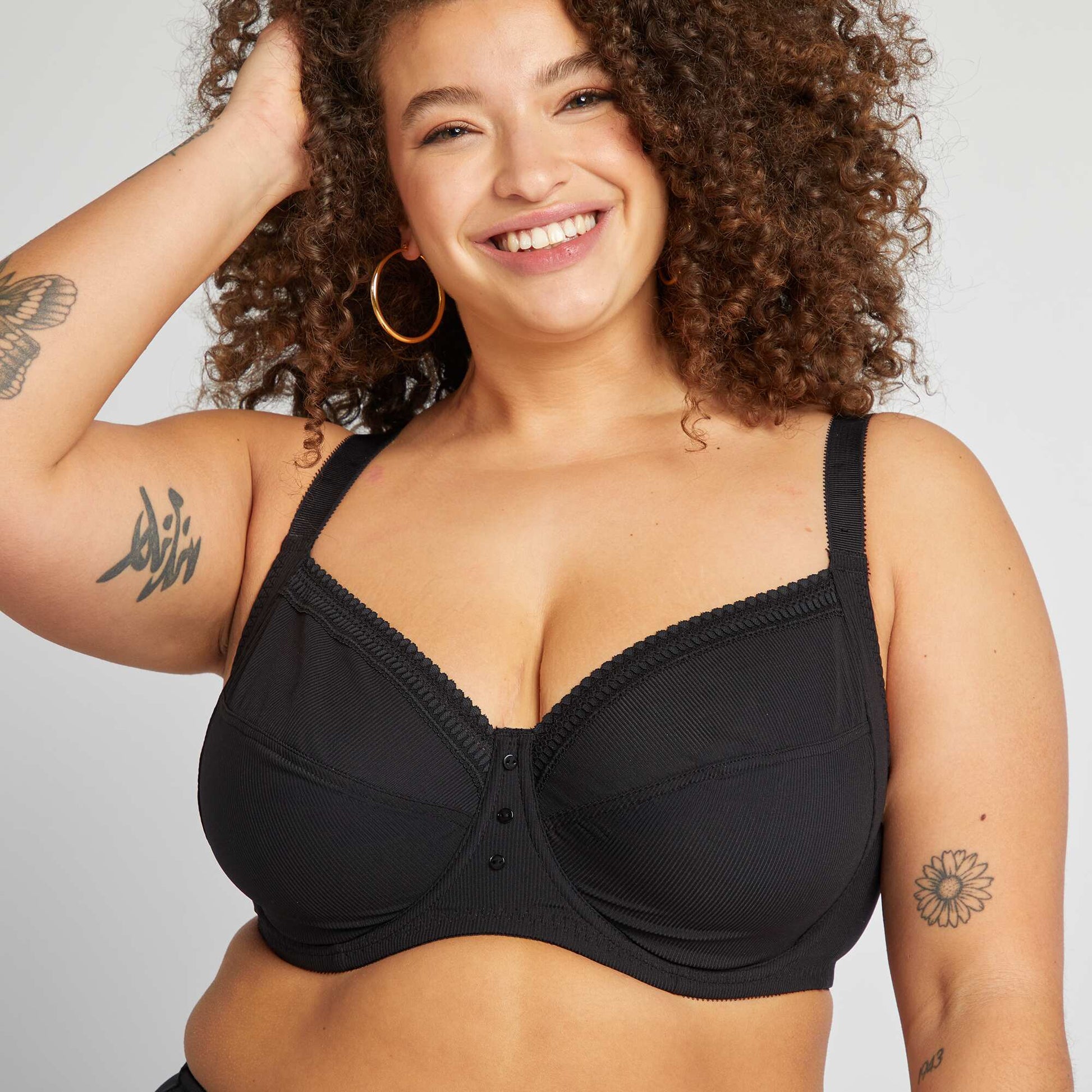 Ribbed microfiber balconette bra BLACK