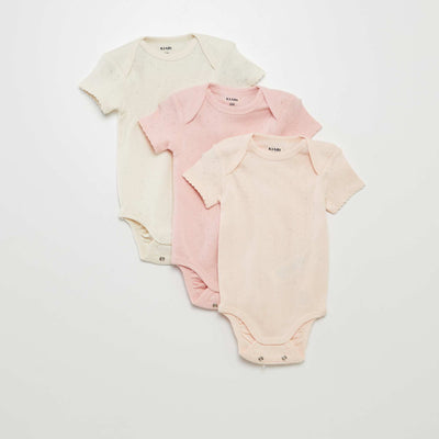 Plain knit grow-with-them bodysuits - Pack of 3 PINK