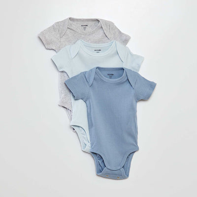 Plain knit grow-with-them bodysuits - Pack of 3 BLUE